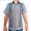Grey short sleeve embroidered guayabera shirt