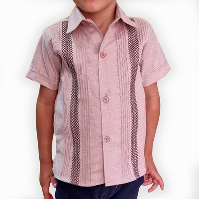 Pink embroidered guayabera kids