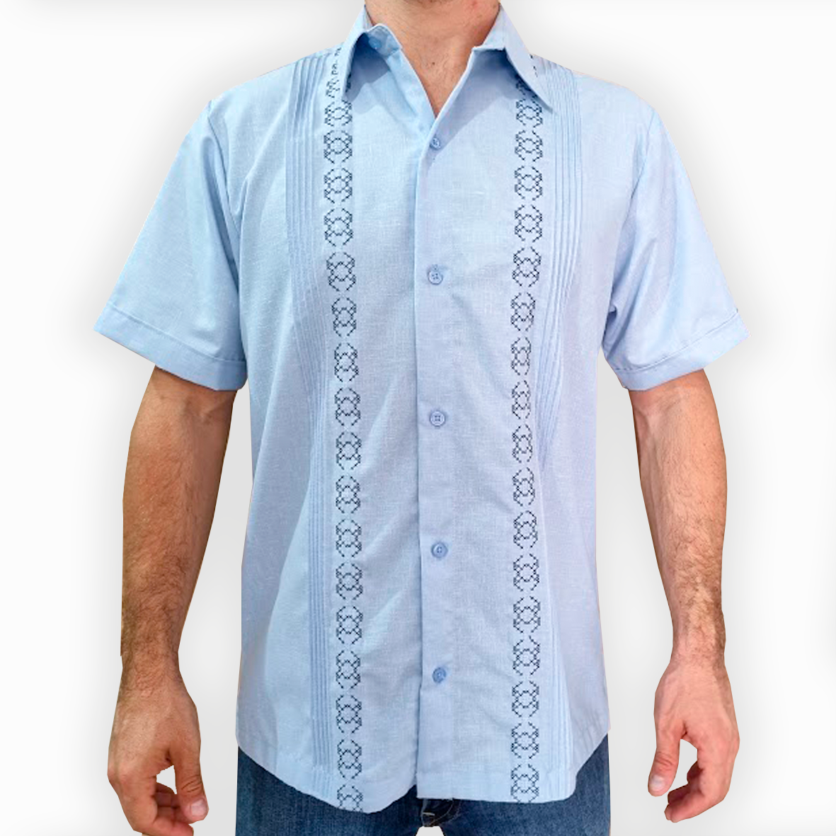 Blue short sleeve embroidered guayabera