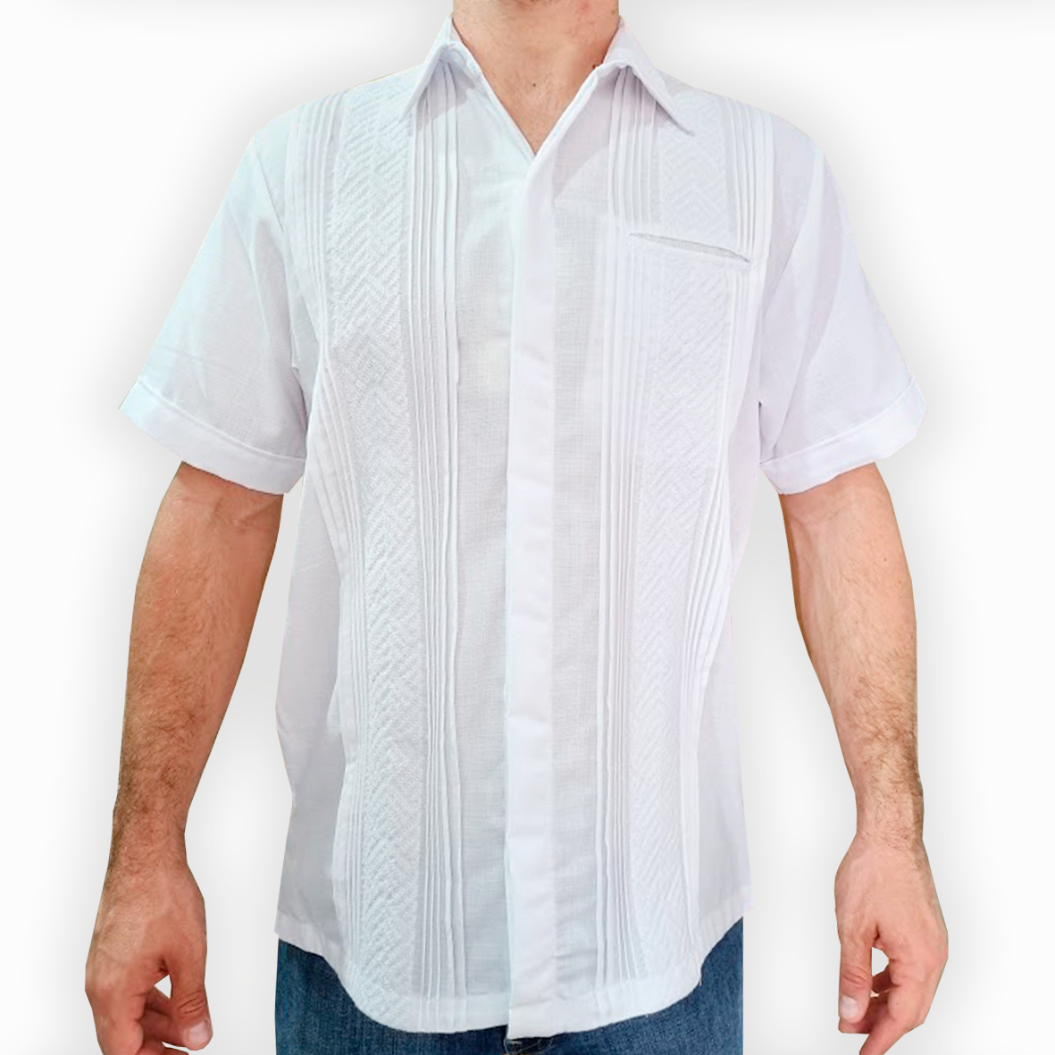 Short sleeve white embroidered guayabera