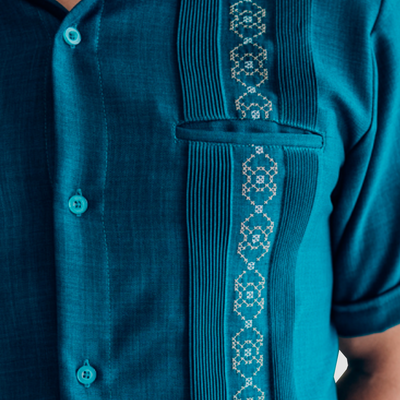 embroidered Guayabera shirt blue