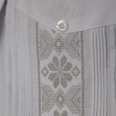 men's Grey embroidered white guayabera