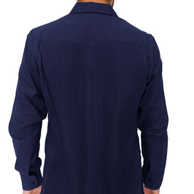 Navy blue long sleeve guayabera shirt