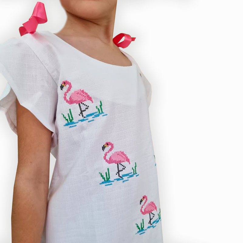 Kids flamingo guayabera dress