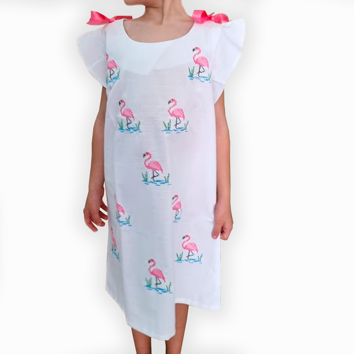 Kids flamingo guayabera dress