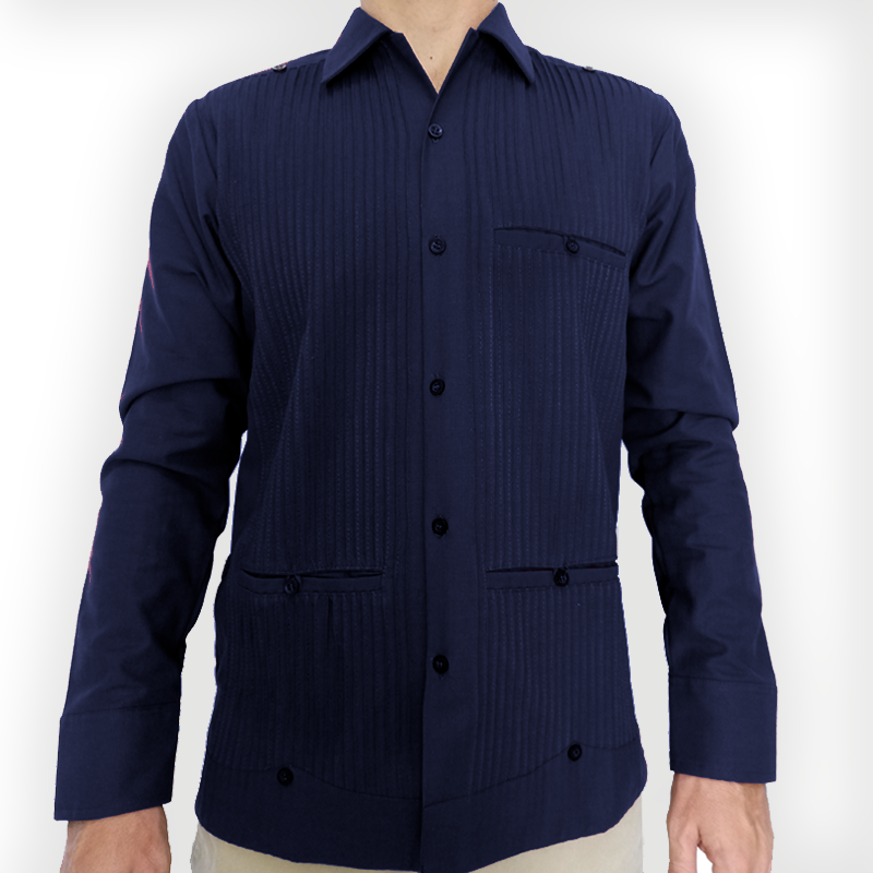 Navy blue long sleeve guayabera