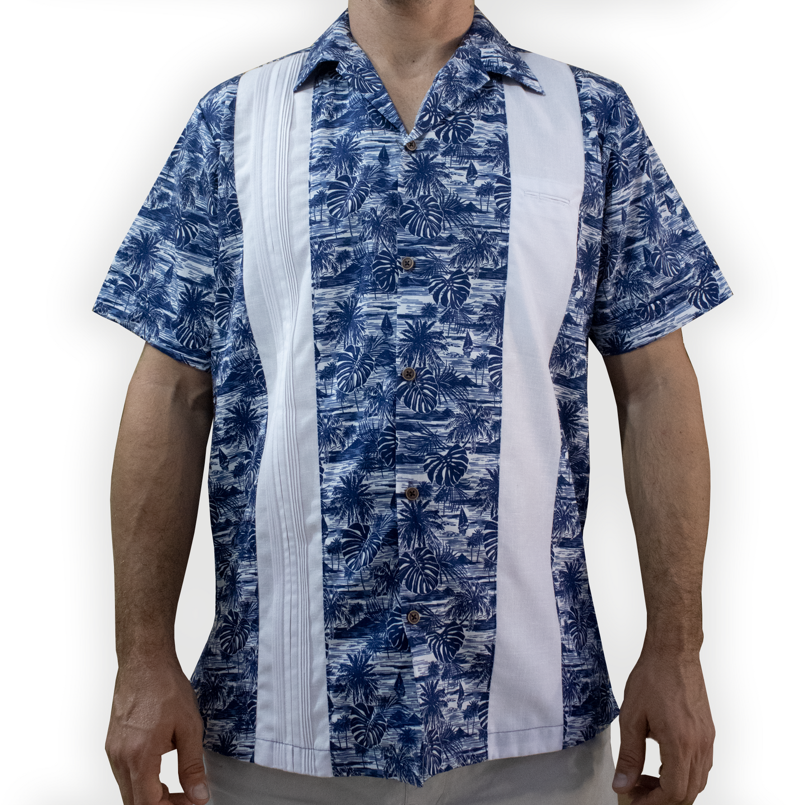 White Striped Panel Guayabera Shirt