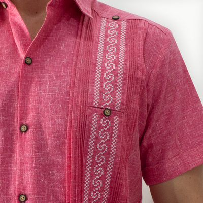 mexican pink Short sleeve embroidered guayabera shirt