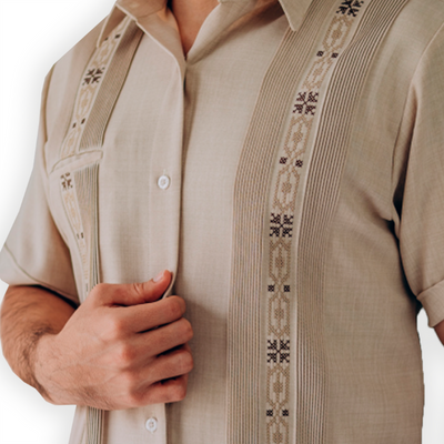 beige embroidered guayabera shirt