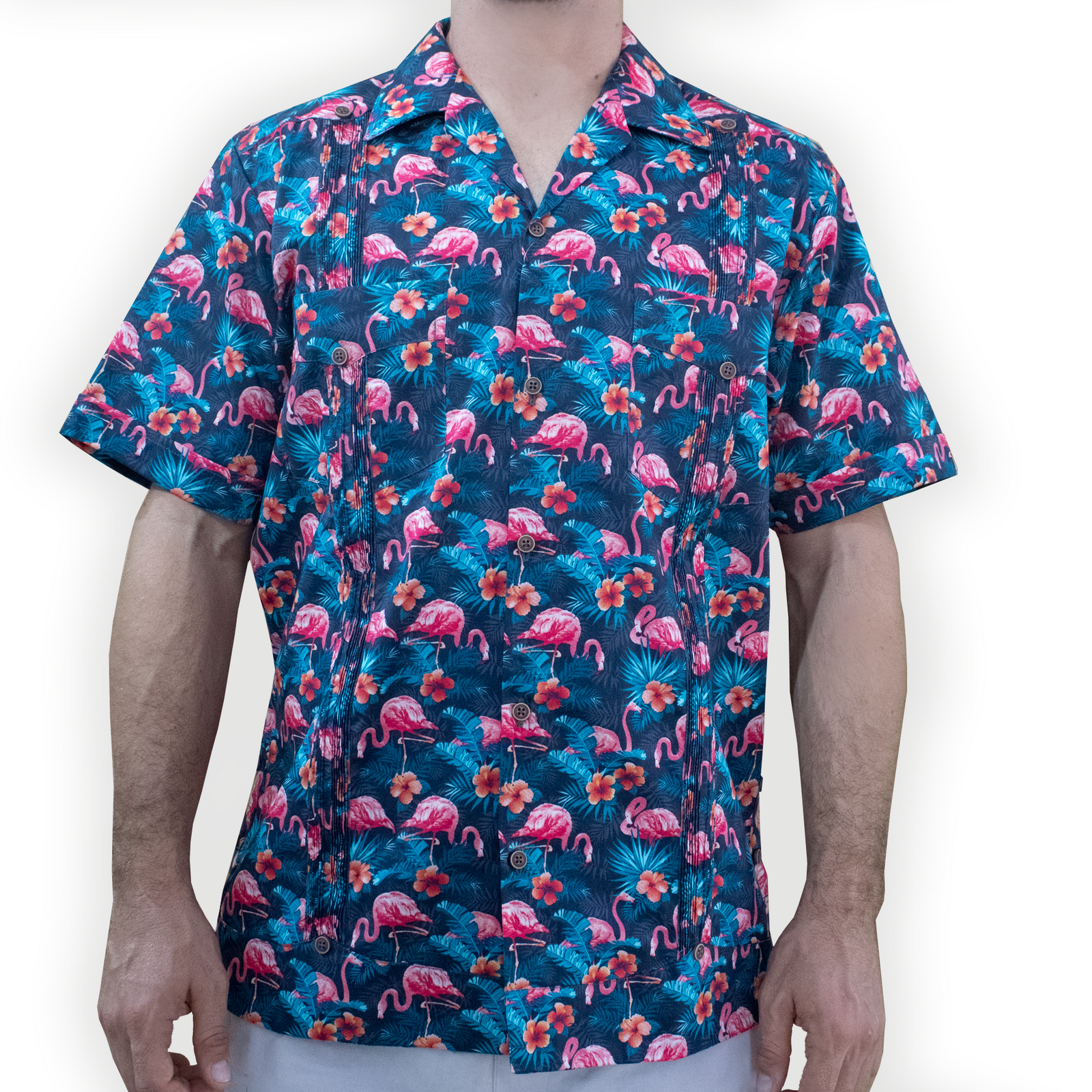 Pink flamingo guayabera
