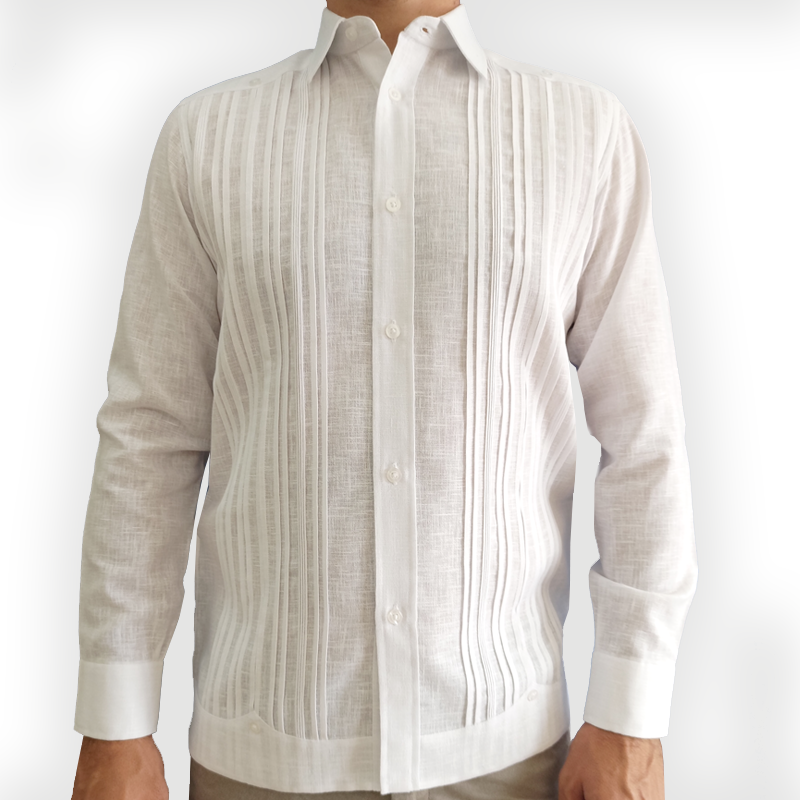 Traditional Guayabera Shirt Regular Linen Long Sleeve. Red Color.