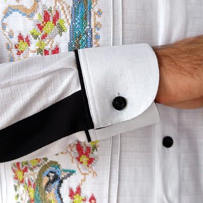 Bird embroidered guayabera shirt for men