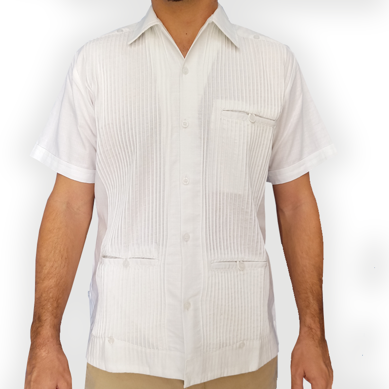 Men's-Guayabera-Linen-4-Pocket-Short-Sleeve-Shirt-Button-Down